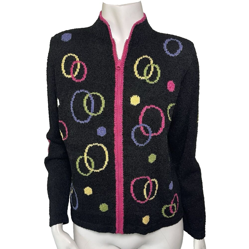 Vintage South Cotton Zip Up Cardigan Jacket M Black Cottage Boho Fairy Festival
